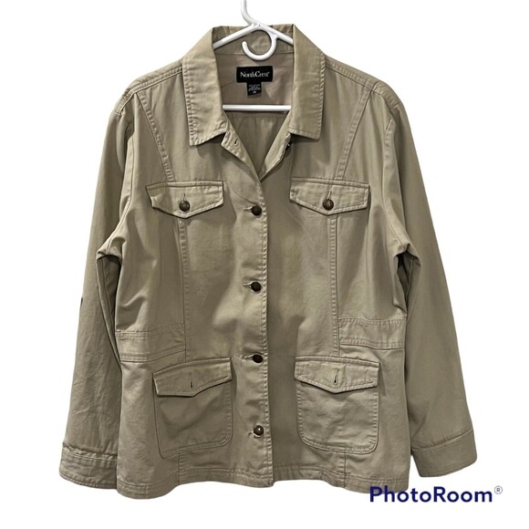 NorthCrest Womens Khaki Cotton Field Jacket With Buttons Pockets Size XL - Picture 1 of 12